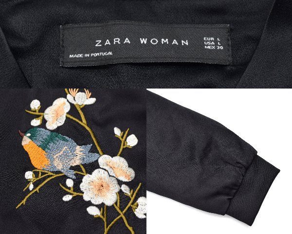 16SS ZARAザラ フラワー鳥刺繍スカジャン ボンバージャケット黒L