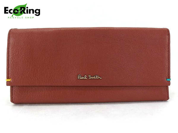 1円 美品 ポールスミス 二つ折り レザー 長財布 ブラウン BD978