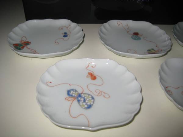 深川製磁 花ひょうたん 菊中割小皿揃 瓢箪 絵変り皿 5枚
