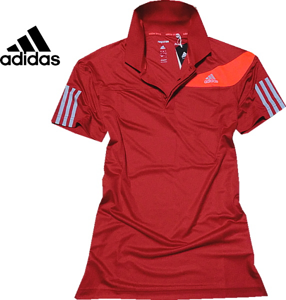 ■新品【アディダス】CLIMA COOL袖先3ライン高機能ポロ■RD/M