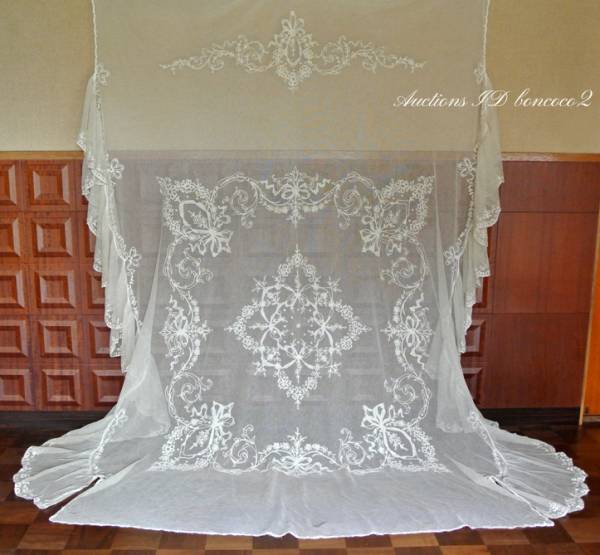 フランスアンティーク刺繍リボンガーランドカバー/カーテン