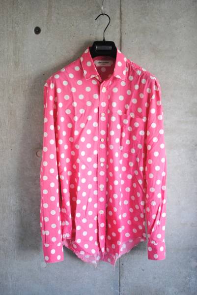 16SS サンローランパリ ポルカドット ダメージ加工 シャツ 36