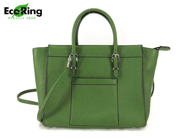1円 超美品 フォクシー 2way ハンドバッグ グリーン BQ778