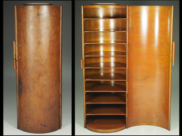 【治】唐銅製 円柱形持手付十段入物☆高30.5ｃｍ 小物入 FD22