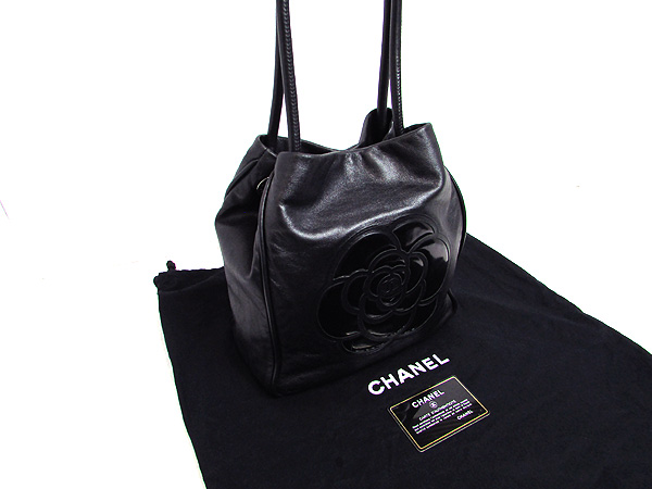 カメリア トートバッグ CHANEL シャネル レザー ブラック ハンドバッグ 