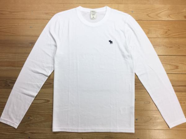 新品【メンズS】★アバクロ★無地ワンポイント長袖Ｔシャツ/白