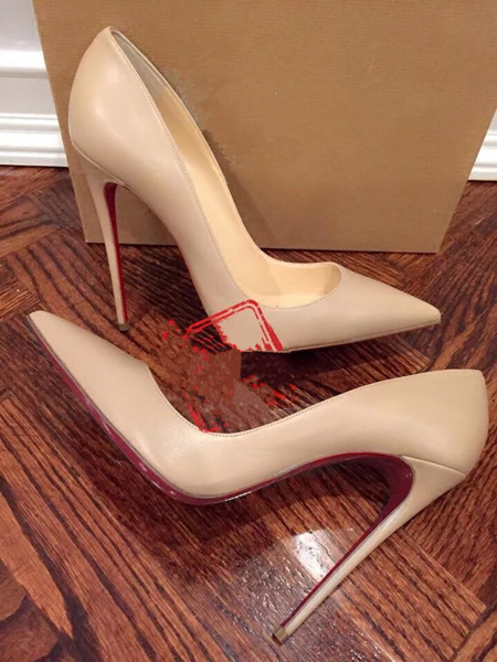 2016新作欧米風本革羊革ベージュハイヒールパンプス12cm