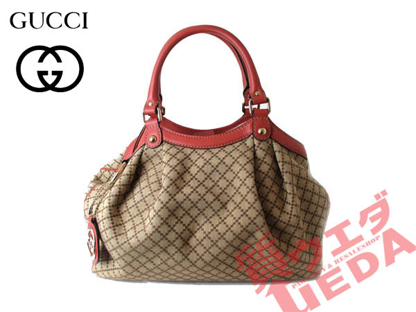 美品 グッチ スーキー ハンドバッグ レザー キャンバス ベージュ