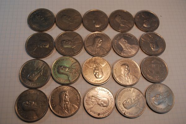 身辺整理・スイスウイリアムテル５フラン白銅コイン２０枚