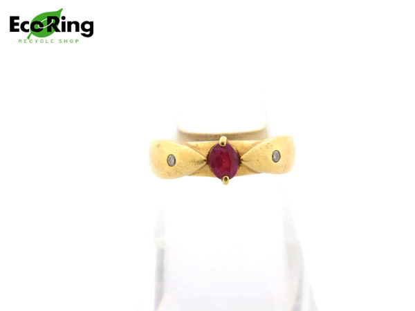 1円 K18YG×ダイヤモンド×ルビー デザイン リング HG305