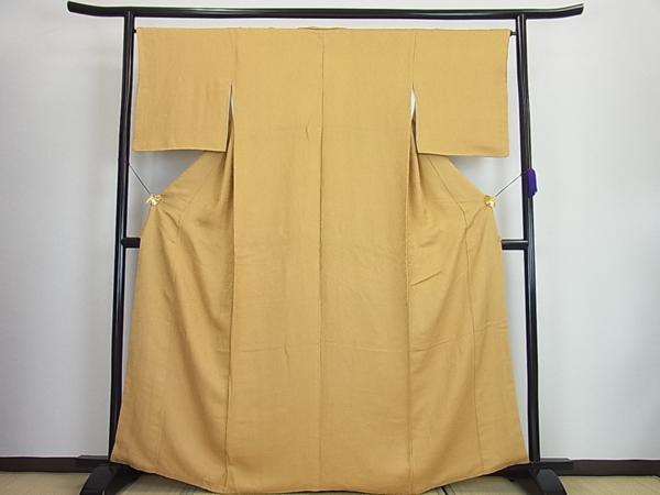 平和屋特選着物■上質な色無地　芥子色　葉地紋　美品ｓ953