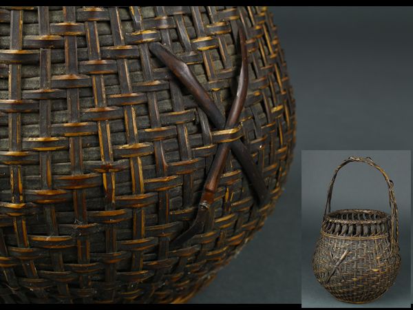 【楓】網代細工 手付 竹籠 花籠 JC305