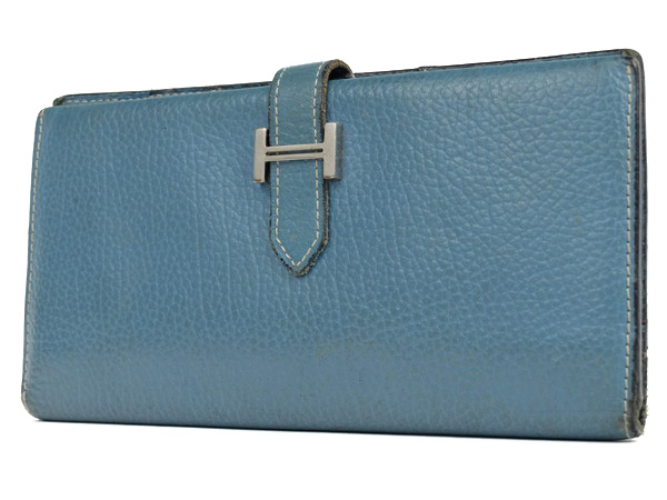 エルメス】ベアン☆二つ折り長財布☆トゴ☆ブルージーン☆□K HERMES 