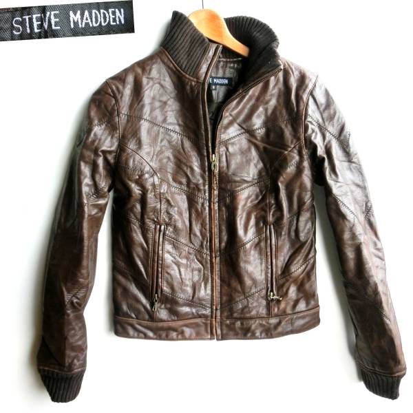 20/STEVE MADDEN 本革 立ち襟 レザーライダースジャケット S位