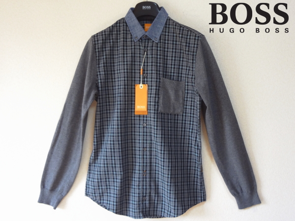 新品ヒューゴボス 三異素材　チェック長袖シャツ 綿100% 日本M