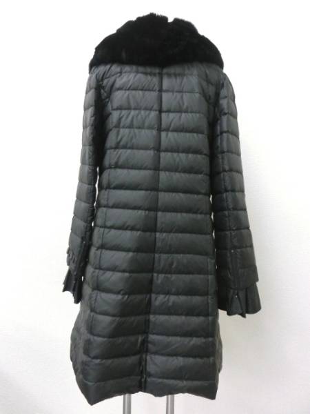 1円～TO BE CHIC ラビットファー フリル ダウンコート 46 黒 ⑥