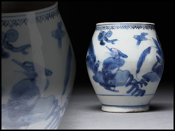 元代の青花花鸟紋壺 AS799 青花花鳥紋小罐・青花小罐・古染付小壺☆中国古玩花插花器 AS799