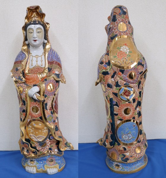 旧家蔵出 九谷焼 金彩 観音菩薩像 大型 高さ約75cm 置物 (1047) Yahoo
