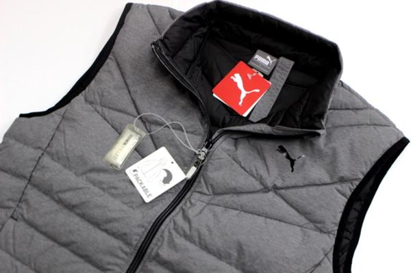 ★PUMA 厚手 収納 ウインドダウンベスト 灰[836086-29-XL]一 二