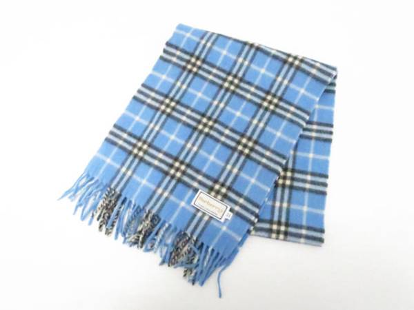 BURBERRY バーバリー チェック柄カシミヤマフラー 水色 fu1611b