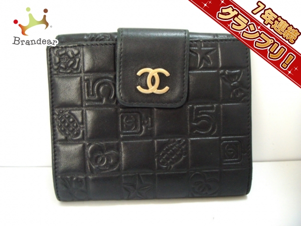 ☆美CHANEL/シャネル ココマークWホックレザー財布 黒送料税込み 激