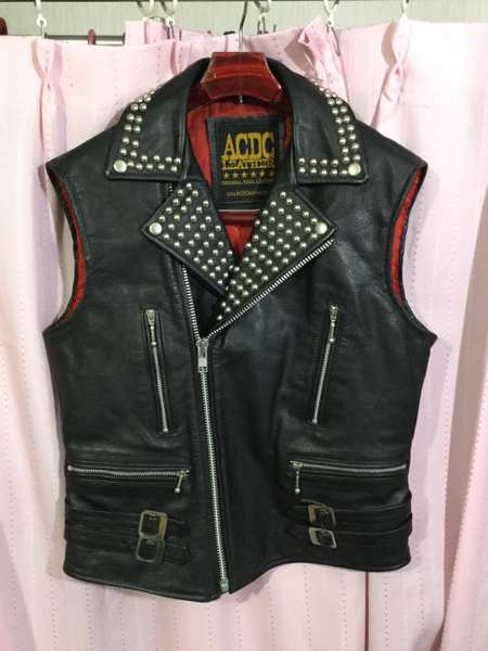 ACDC LEATHER REMAKE LEATHER DOUBLE RIDERS VEST 40 BLACK STUD