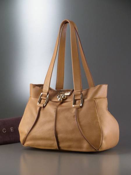F1117*セリーヌ*マカダム留め具◎レザーハンドバッグ/キャメル CELINE