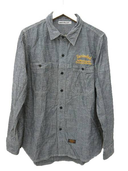 アンライバルド シャンブレー シャツ ロゴ刺繍 コットン グレー