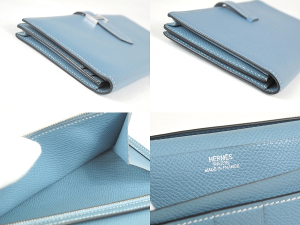 エルメス ベアン ヴォーエプソン スフレ ブルージーン 長財布 HERMES 0 