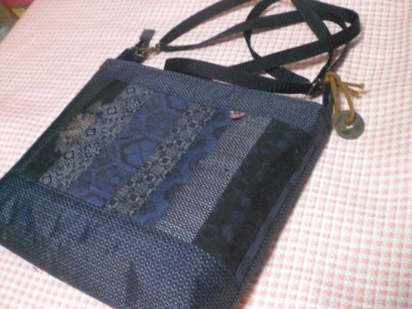 ★アンティーク・藍大島・斜め掛け★古銭付き