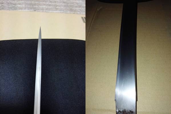 平造りの脇差 白鞘付き 銅二重ハバキ 刀剣