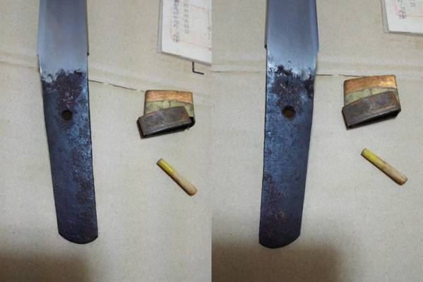 平造りの脇差 白鞘付き 銅二重ハバキ 刀剣