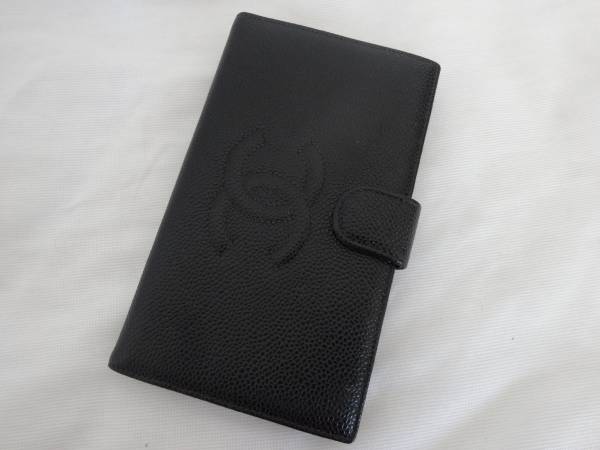 CHANEL キャビアスキン 長財布 黒 がま口 シャネル