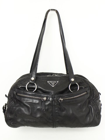 629542 プラダ PRADA レザー ミニ ボストンバッグ ブラック