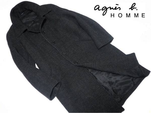 フランス製 アニエスベーオム ツイードウール ロングコート 1