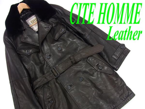 大きいサイズ▼ボアムートン ロング丈 ラムレザートレンチコート