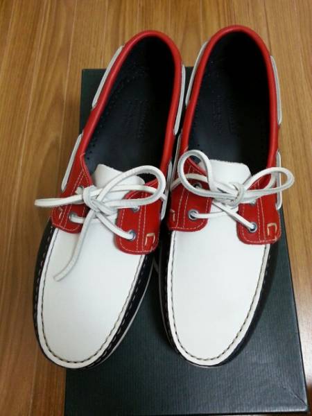 新品★パラブーツ本革シューズネイビー、白、赤コンビ、サイズ8