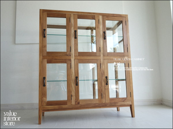 1円 チークガラスパンケース6N 飾り棚 ショーケース 陳列棚 無垢
