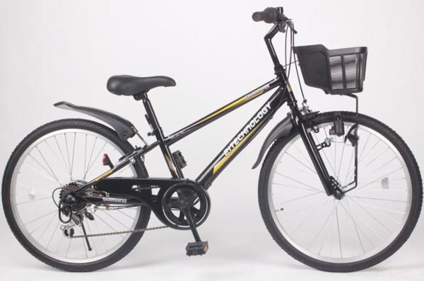 送料無料/24インチ子供用自転車/6段/カゴ ライト 鍵付/KD24-6/BK