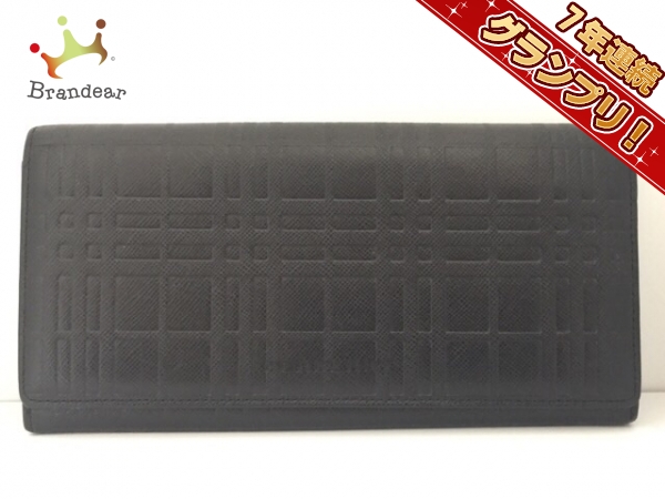 バーバリー 長財布 黒 型押し加工/チェック柄 レザー Burberry 