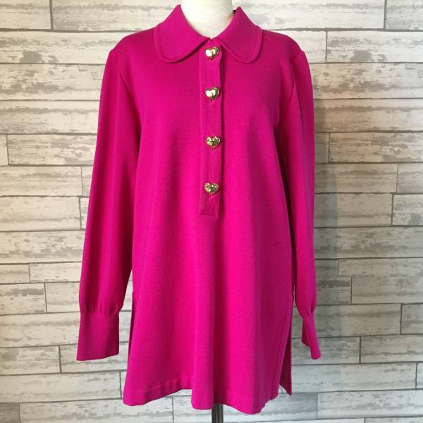 YVES SAINT LAURENT ピンク丸襟ポロニット ハートボタン/可愛い