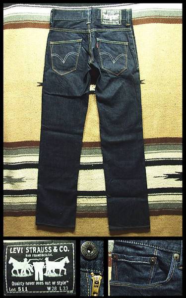 上物古着Levis511スリム（28）超濃紺ストレッチW76L77