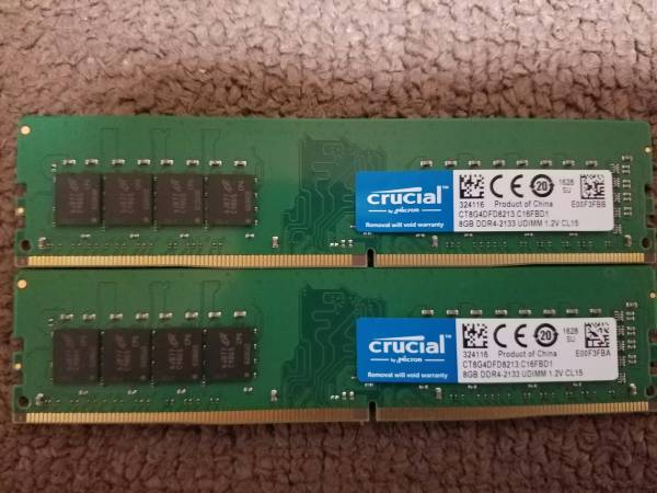 crucial DDR4-2133 8GB×2枚　使用期間僅か美品　動作確認済み