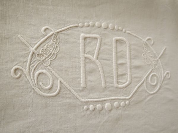 フランス アンティーク 刺繍 リネン 大判 シーツ 麻 バラ カバー クロス
