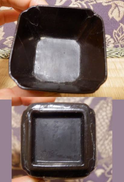 □■琉球　黒漆山水人物螺鈿角盃　沖縄■□