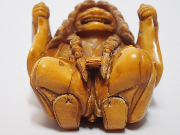 本象牙 寿康斎在銘 細密彫歌舞伎根付 幅：4.7cm 【限定SALE，新品