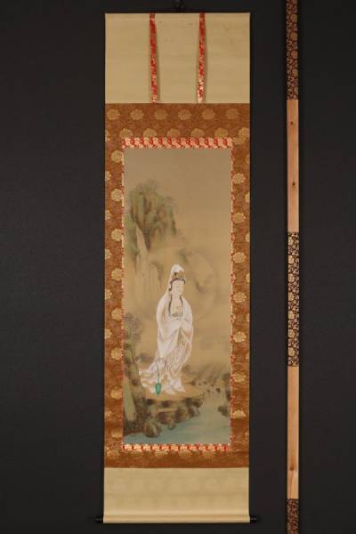 掛け軸 掛軸 岩上観音 川島玉峰 (真作・新品) 高沢圭一 絹の夜 絵画