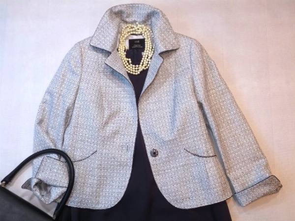 ■23区大きいサイズ44今季春最新ライトシャインツイードジャケット黒■