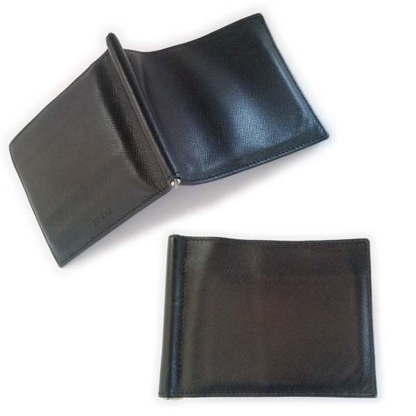 【良品】プラダ　サフィアーノ マネークリップ札入れ 財布 黒 メンズ【一撃即決】