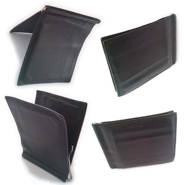 【良品】プラダ　サフィアーノ マネークリップ札入れ 財布 黒 メンズ【一撃即決】